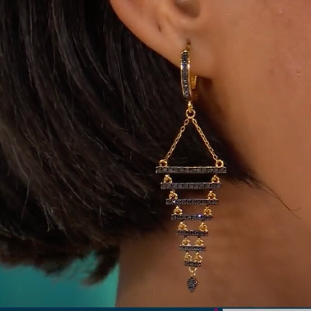 Rarities Carol Brodie 3/4ctw BLACK DIAMOND Gold Plated Silver Drop Earrings NWT - Picture 2 of 15